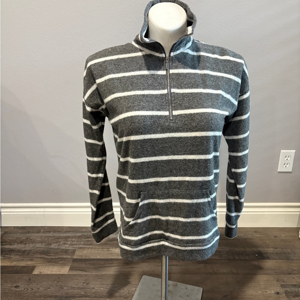 Pink Clover Charcoal and White Striped Zip-Up Sweater